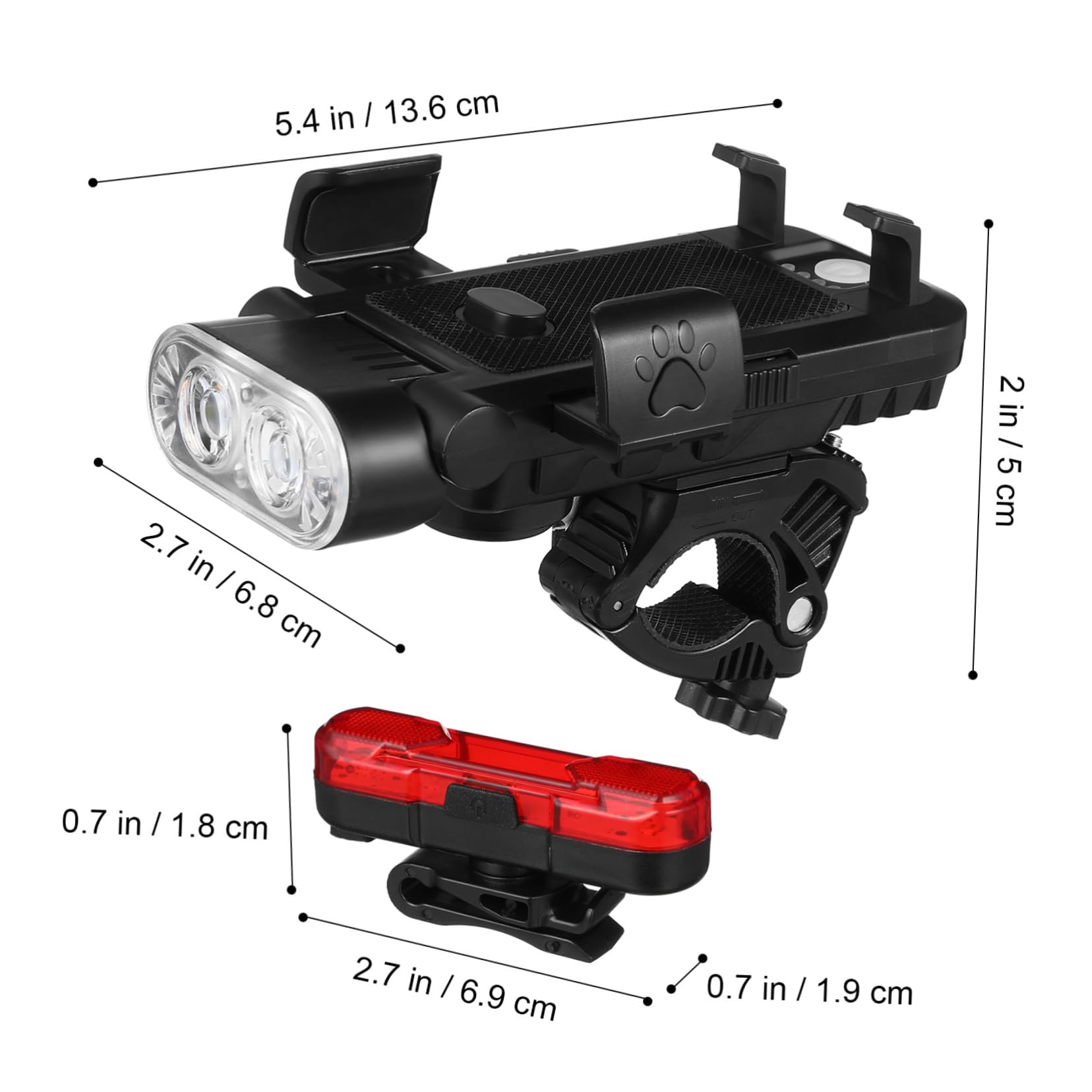Delantero Y Trasero para Bicicleta Luces Nocturnas para Bicicleta Luz Trasera Recargable Luz Trasera Recargable para Manillar Abs Negro