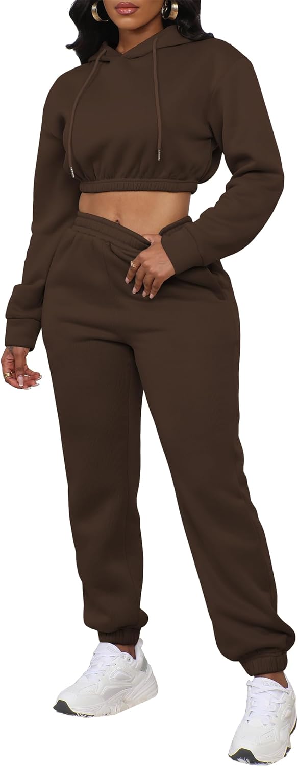 LovelyWholesale Women 2 Piece Outfits Long Sleeve Crop Hoodies and Pants Sweatsuit Set - Image 4