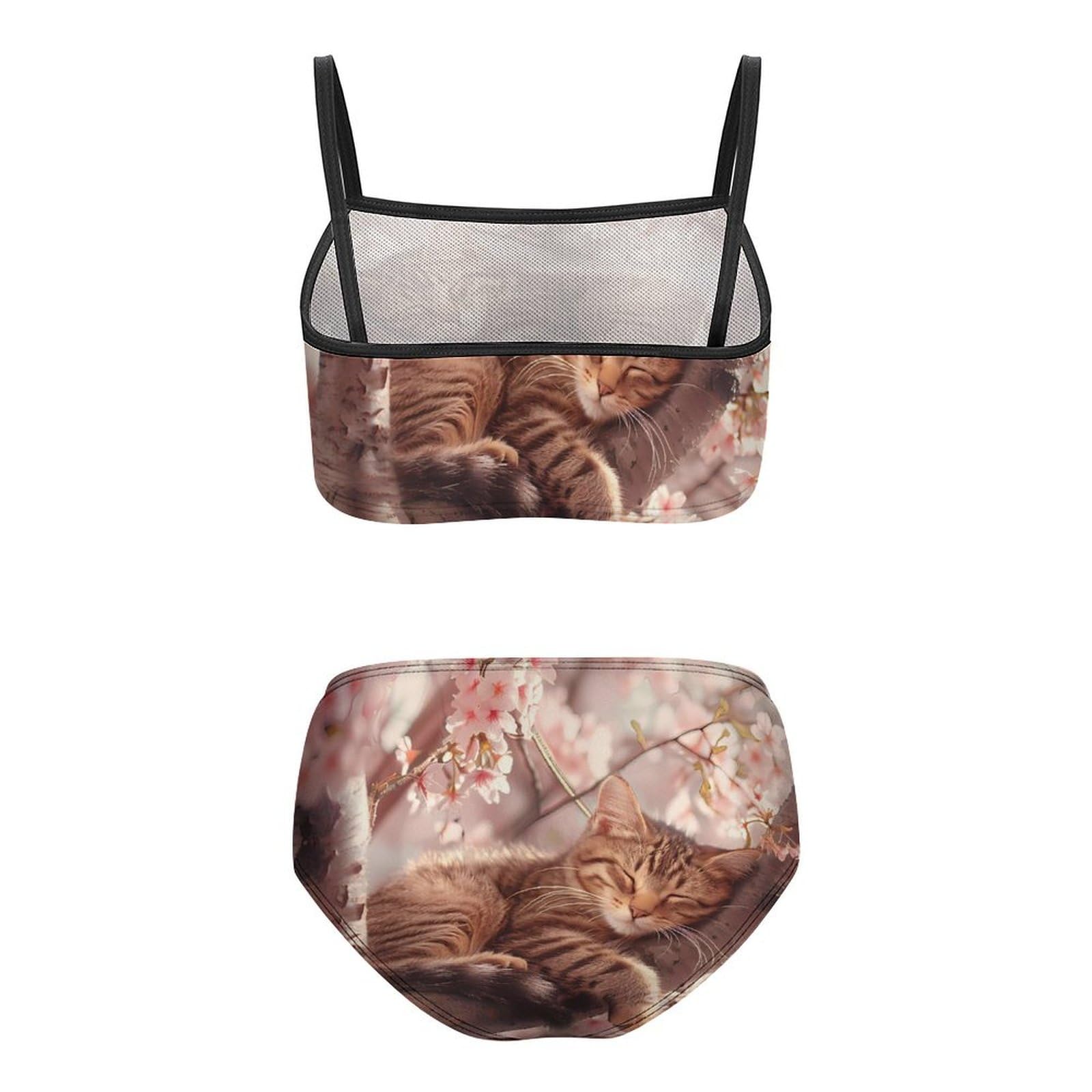 Cute Cat Sleeping on A Tree Girls Swimsuits Two Piece Bikini Sets Beach Sport Swimwear Bathing Suit 6-7Y?110cm?