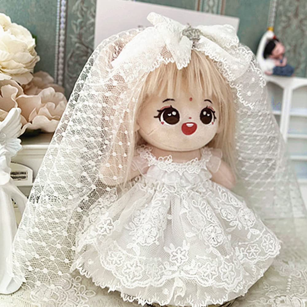 Amazon.com: niannyyhouse 20cm Plush Doll Clothes White Lace Wedding Dress  Headdress Loose 8in Doll Accessories : Toys & Games