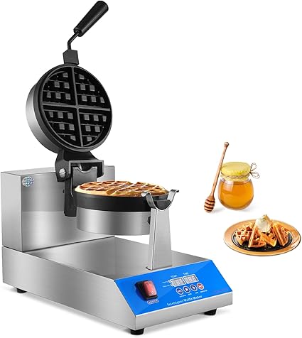 Rotating Belgian Waffle Maker, Belgium Waffles Iron Machine, Commercial Grade, Professional Intelligent, Digital, Non Stick, Stainless, For Hotel Restaurant Bakery Coffee Shop, Heavy Duty