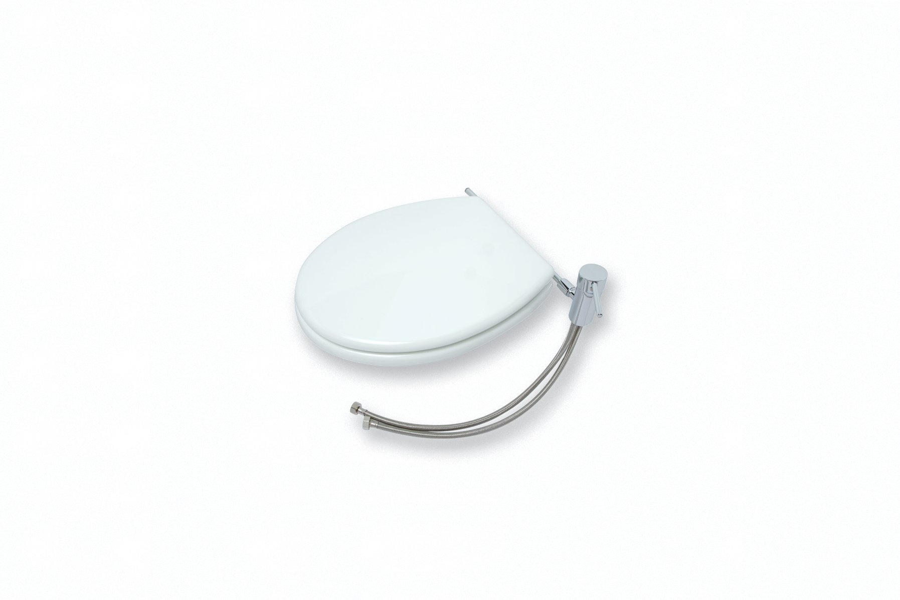 Sedile copri wc in legno verniciato bianco, con rubinetto monocomando ed aeratore per funzione bidet