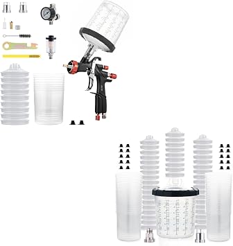 AEROPRO Tools A610 Spray Gun Kit & 50 Pack 22 Ounce Disposable Paint Cups