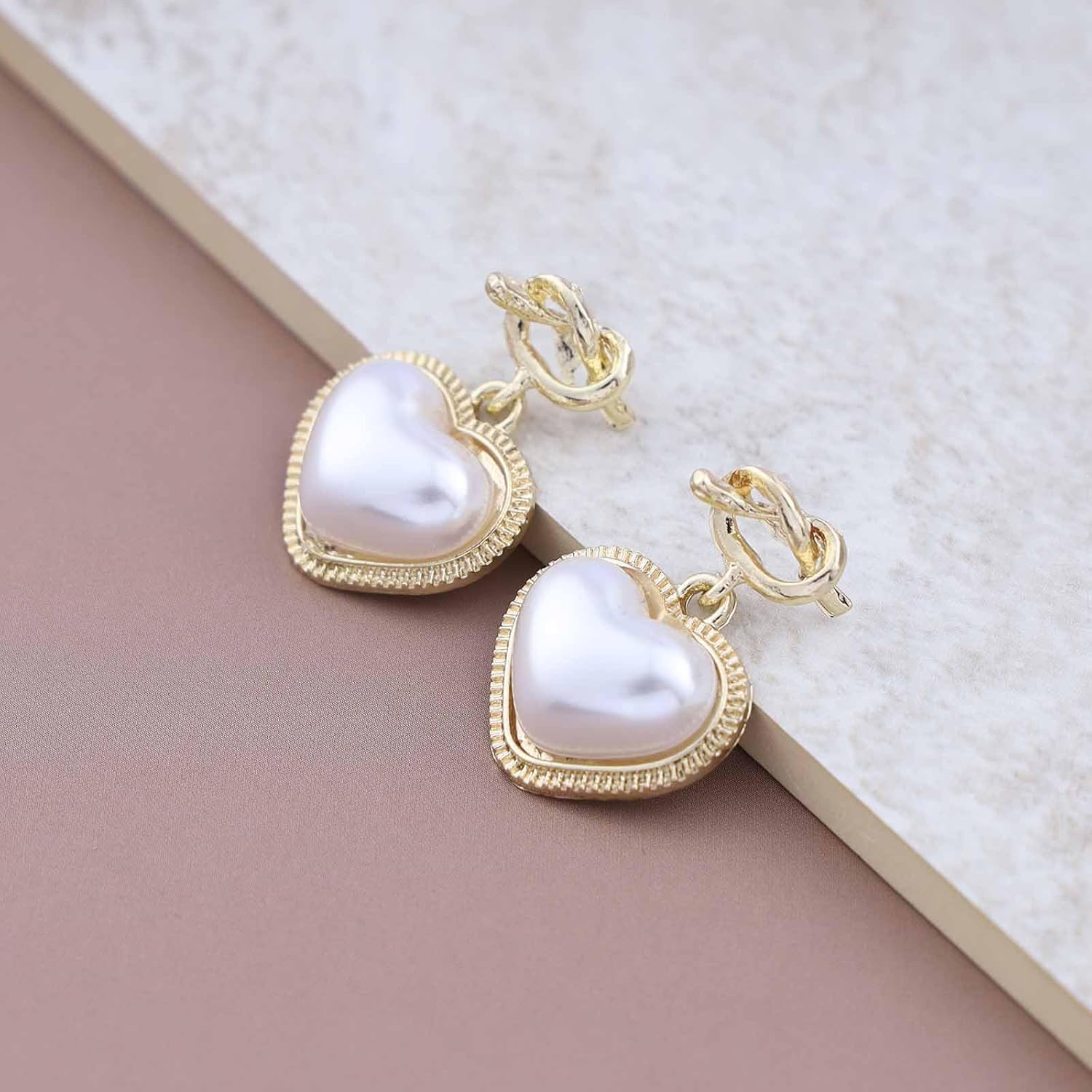 Boho Pearl Heart Drop Earrings Gold Knot Heart Stud Earrings Vintage Puffy Heart Pearl Earrings Large Pearl Dangle Earrings Jewelry for Women - Image 6
