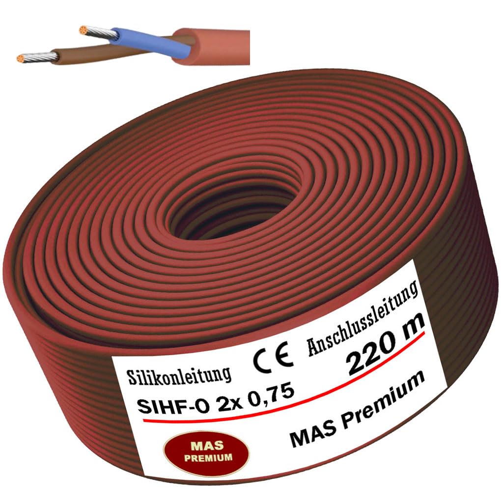 MAS Premium SIHF-O Cable de silicona de 5 a 250 m, cable de conexión, cable de sauna, 2 x 0,75 mm, alambre fino, flexible, sin halógenos, de alambres de cobre para dispositivos de alta temperatura