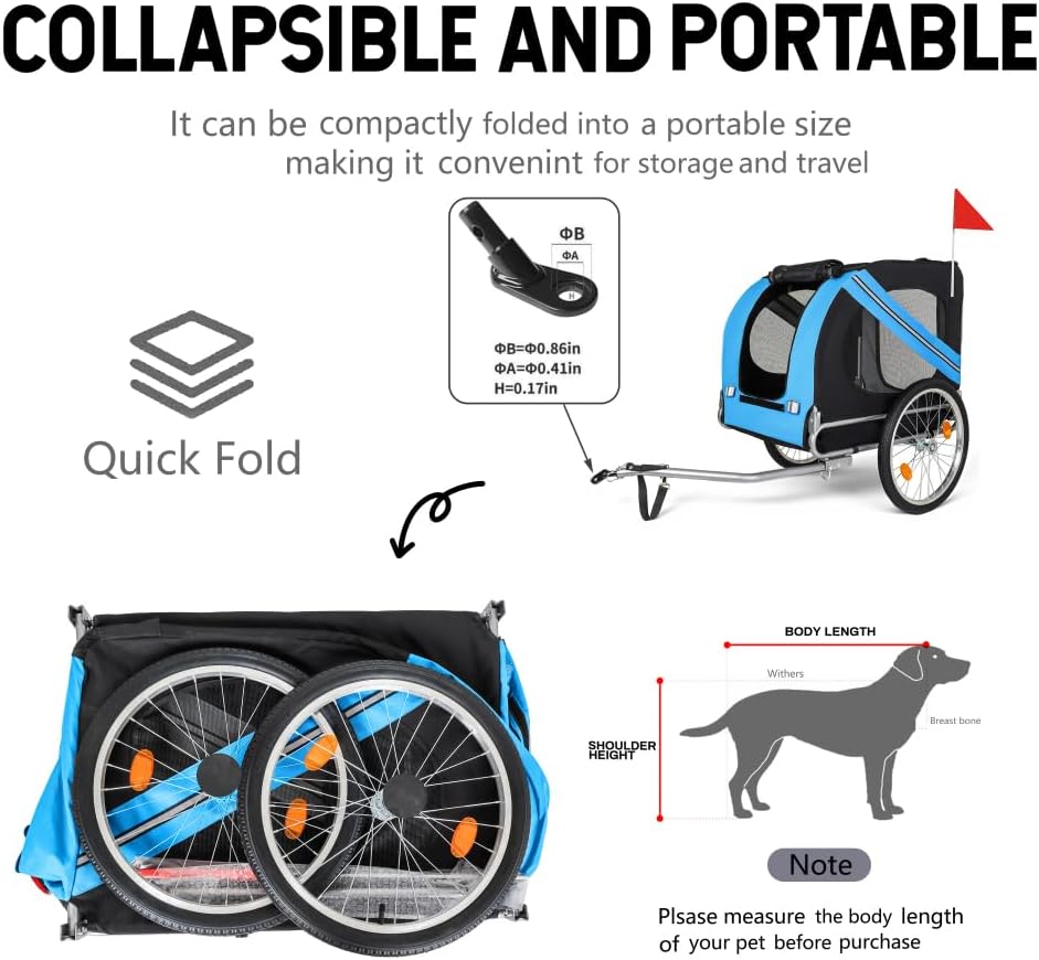 Large Foldable Bike Trailer for Dogs - 100LB Capacity All-Terrain Pet Carrier with Steel Frame, Waterproof Cover & Ventilated Mesh Windows for Cycling, Jogging, Hiking Adventures