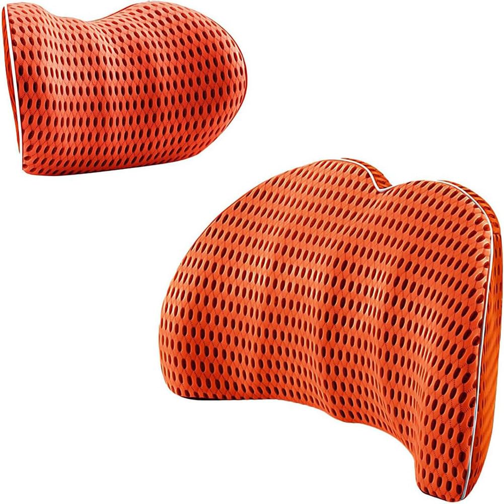 Autostoel Rugleuning Kussen En Neksteun Voor VW Tiguan Limited 2020-2022, Comfortabele Ergonomische Hoofdsteun Lendensteun Kussens Met Verstelbare Riem,E/Orange