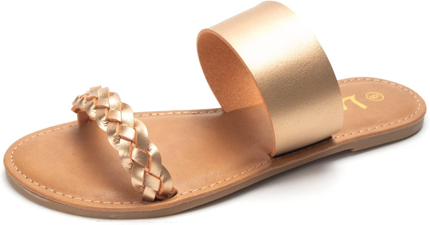 Women's Braided Slide Sandals Open Toe Two Strap Slip On Flat Sandals Casual Summer Shoes