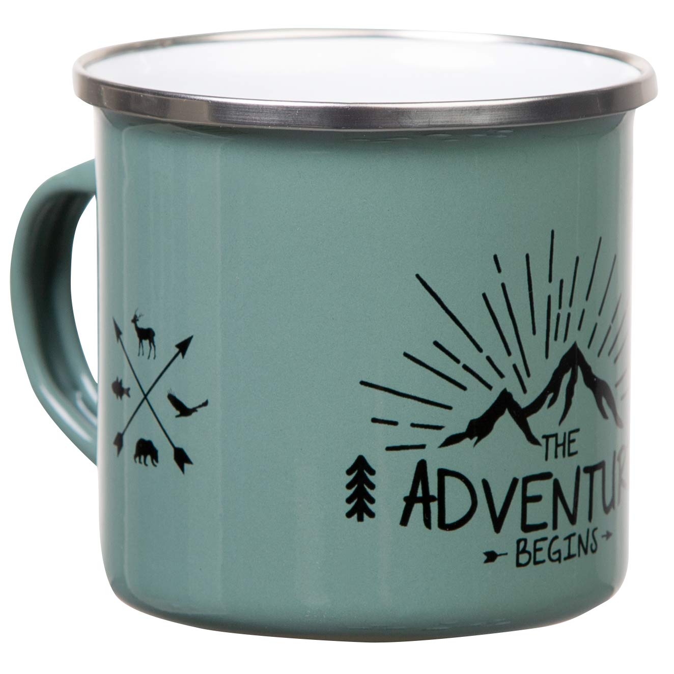 MUGSY Tazza Smaltata 'Let's Explore Life' Con Motivo Foresta - 300 Ml - Leggera E Resistente Per Campeggio - 4