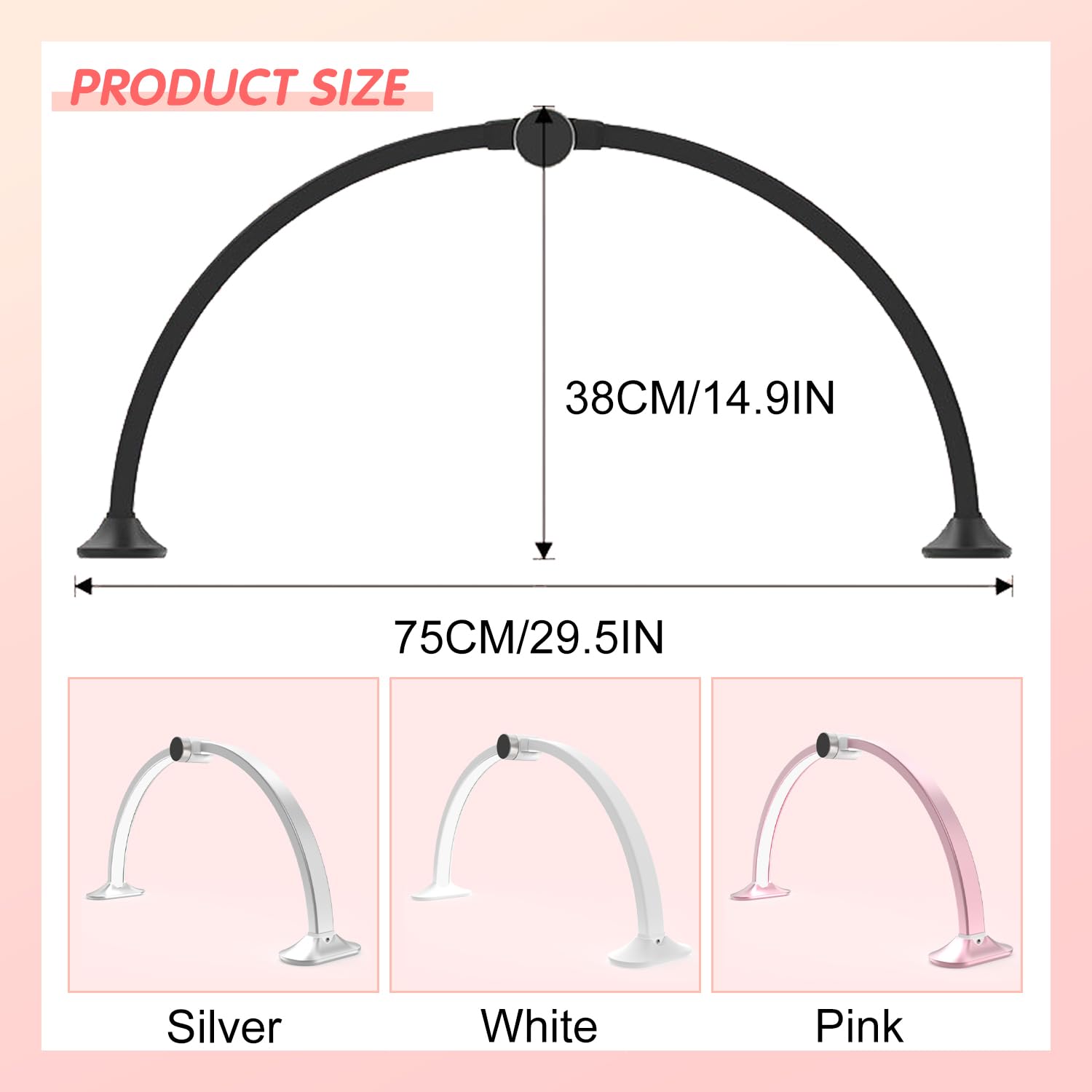 Lampada da scrivania per Unghie Half Moon da 30 Pollici, Lampada LED Pieghevole per Unghie per Professionisti, luci da scrivania per Unghie da 48 W con attenuazione Continua e Lampada,Argento