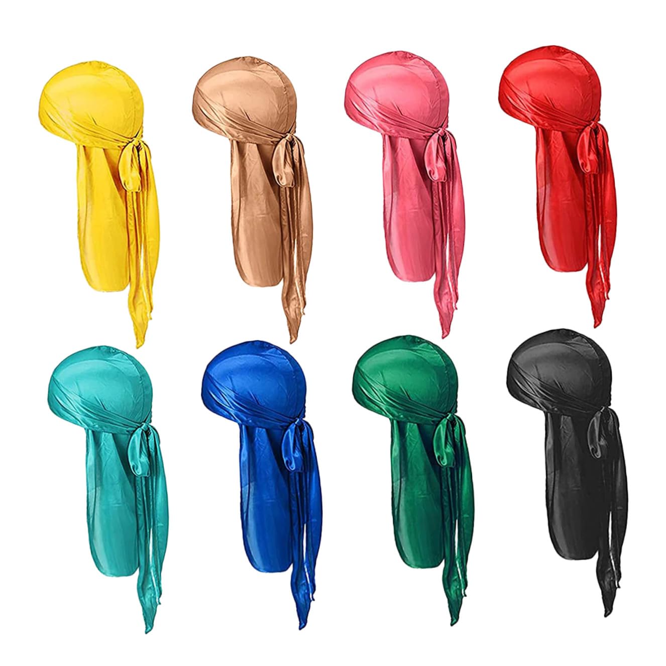 8 Turbantes Piratas de Satén para Ondas de Cabello, Diseño Largo y Cómodo, Gorro Elástico Unisex para Dormir y Estilo Pirata Color Aleatorio