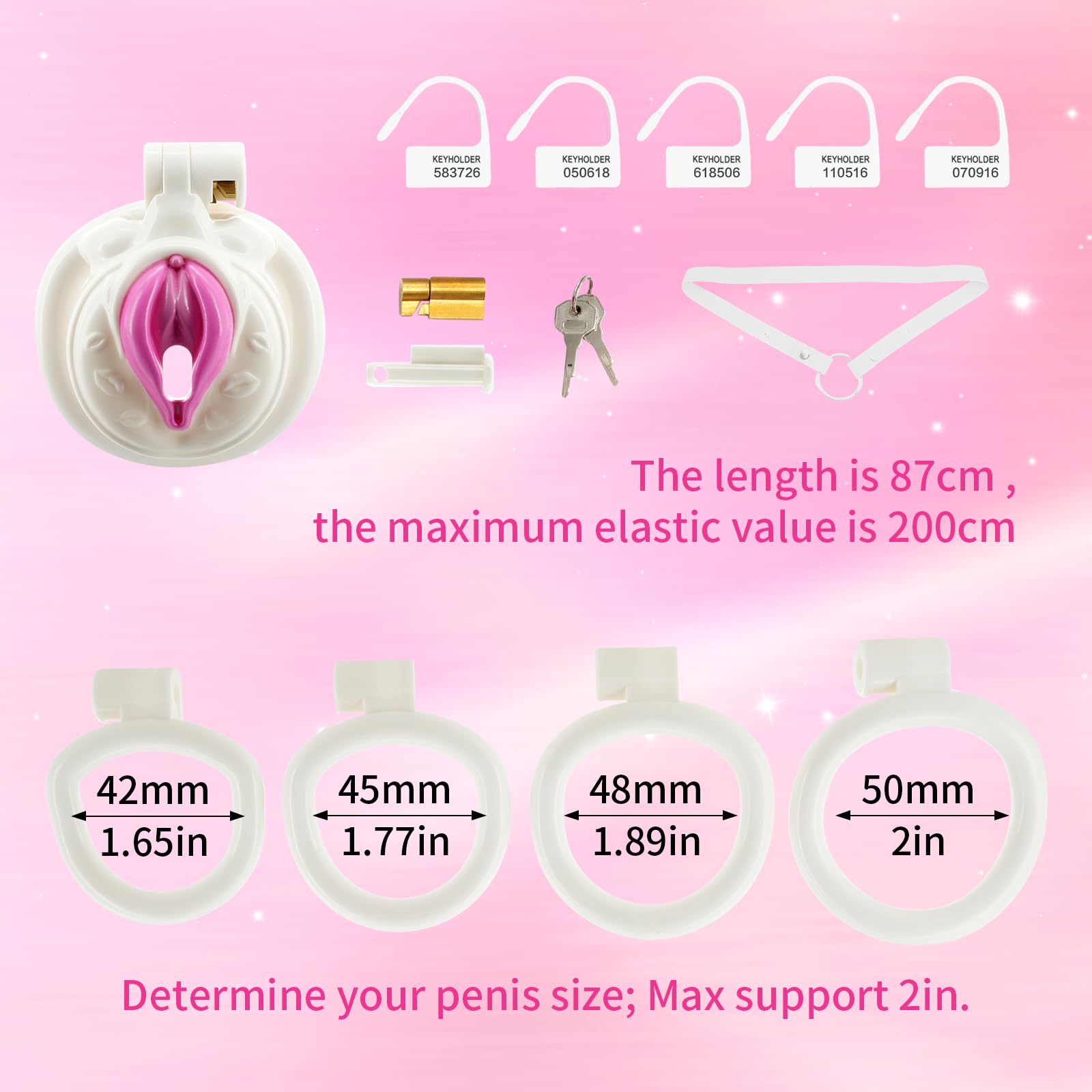 Male Chastity Cage Lightweight Cock Cage ABS+Resin Chastity Device Adult Sex Toys with 4 Different Sizes Rings,Chastity Belt & Invisible Lock for Men Sissy Penis Exercise and Abstinence (）: White