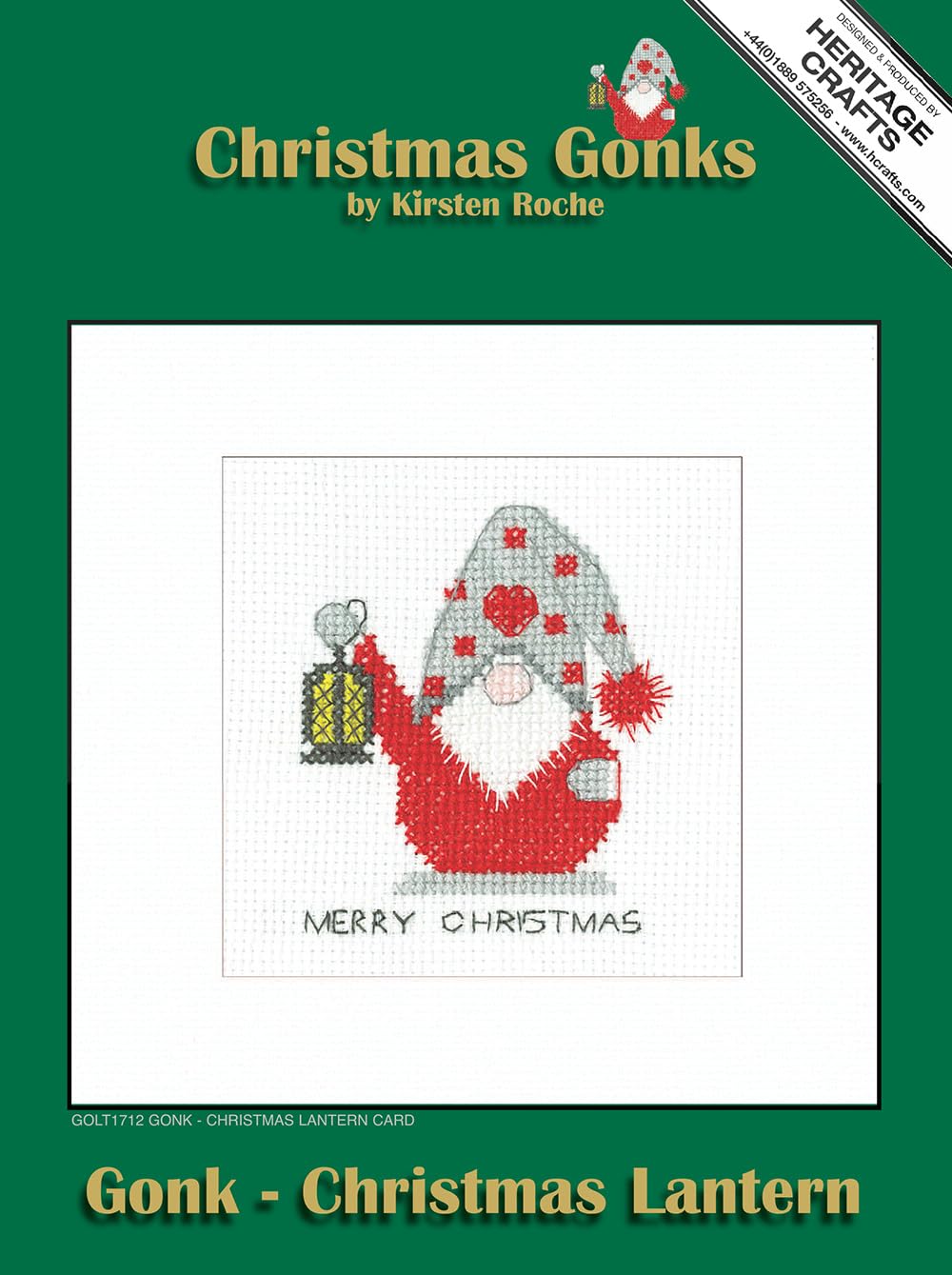 Heritage Crafts Cross Stitch Kit - Christmas Card, Gonk - Christmas Lantern, White
