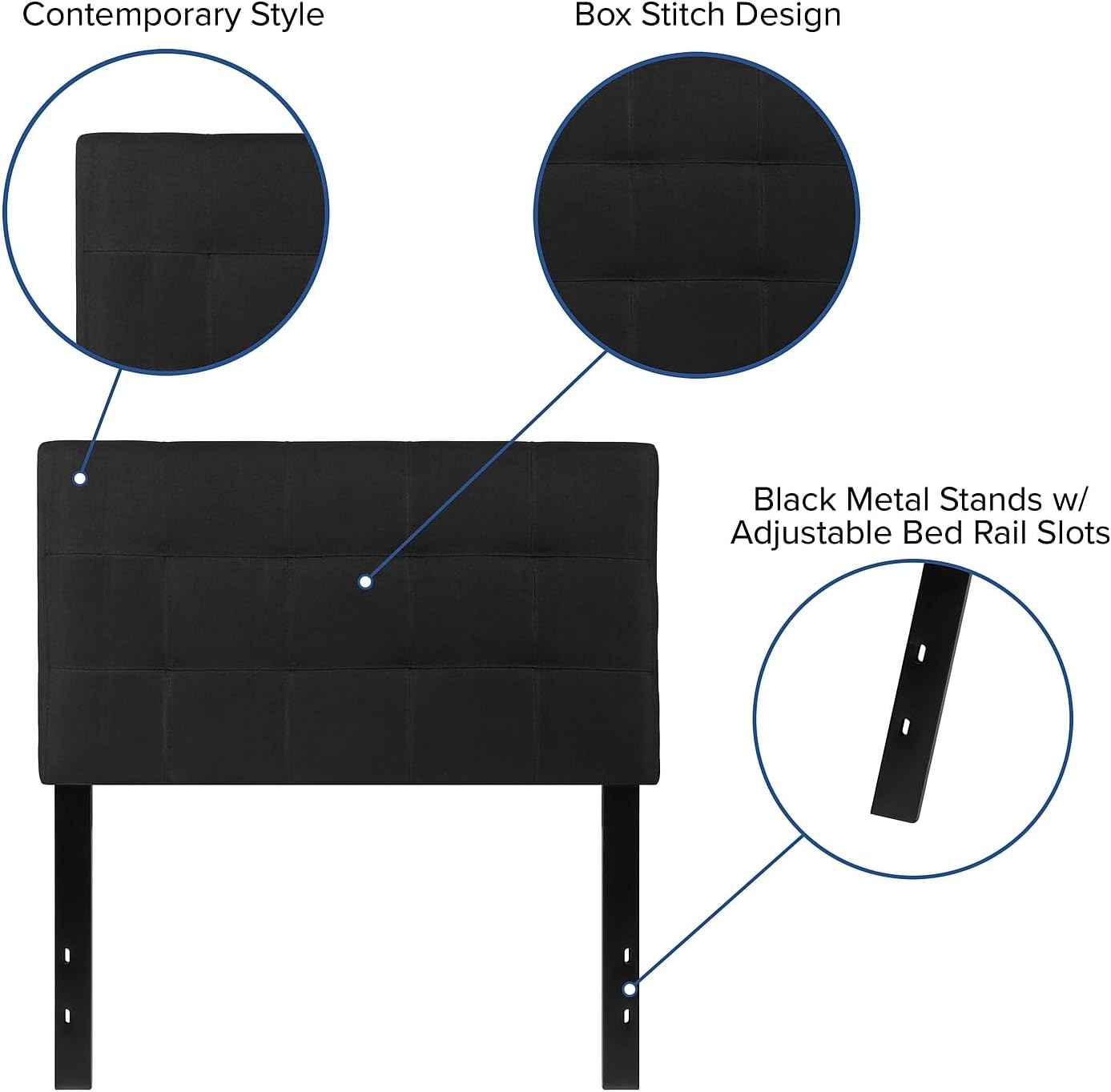 Flash Furniture Bedford Box Stitch Tufted Upholstered Twin Size Headboard in Black Fabric