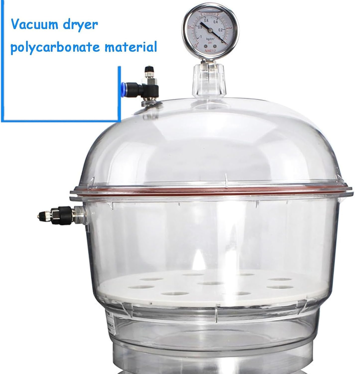 Vacuum Desiccator, 250mm Acrylic Clear Vacuum Chamber, with Double Valves, Pressure Gauge, Polycarbonate Plastic Sealed Jar for Storage