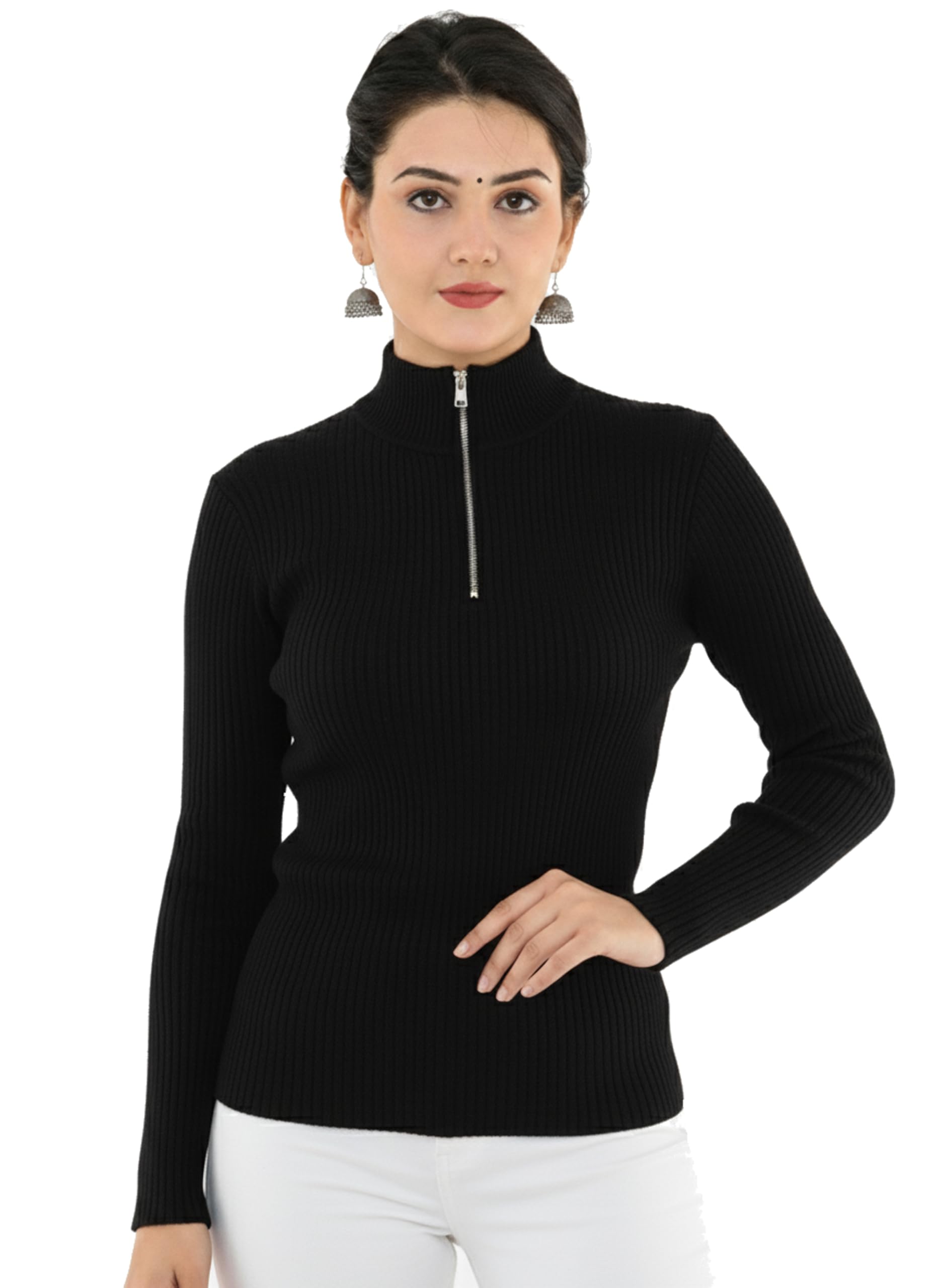 whiteheaven Womens Winter Season Zipper Highneck Full Sleeves/Highneck Pullover/Womens Turtle Neck/Zipper Highneck T-Shirt-picture-30