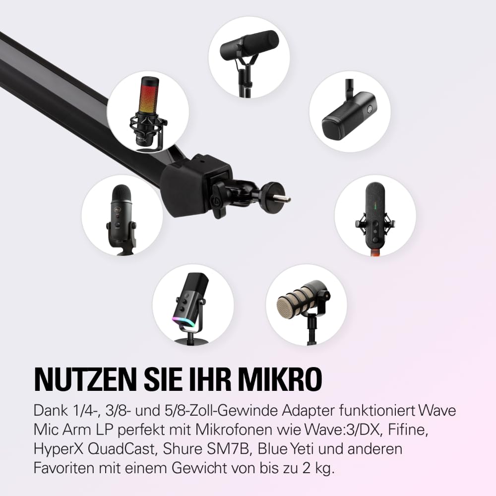 Elgato Wave Mic Arm High Rise, Broadcasting-Boomarm | Kabelkanäle, Tischklemme, 1/4"-Adapter, voll einstellbar, für Podcast, Streaming, Gaming, Home Office