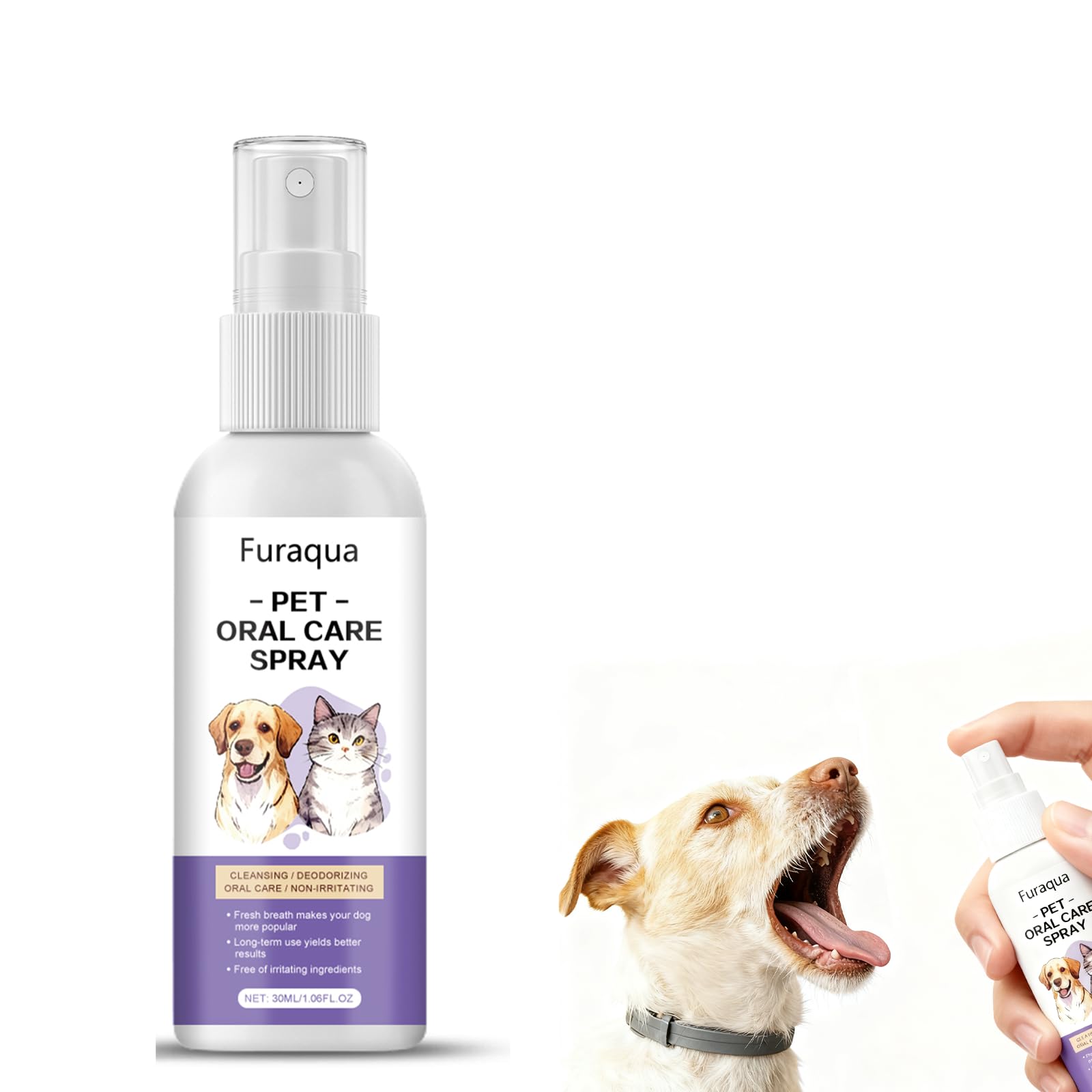 Pet Dental Spray, Dog Dental Care Spray, 1.014 Fl Oz Dog Natural Ingredients Extract, Breath Freshener Freshen Breath and Aid in Daily Oral Hygiene, Suitable for Different Pets