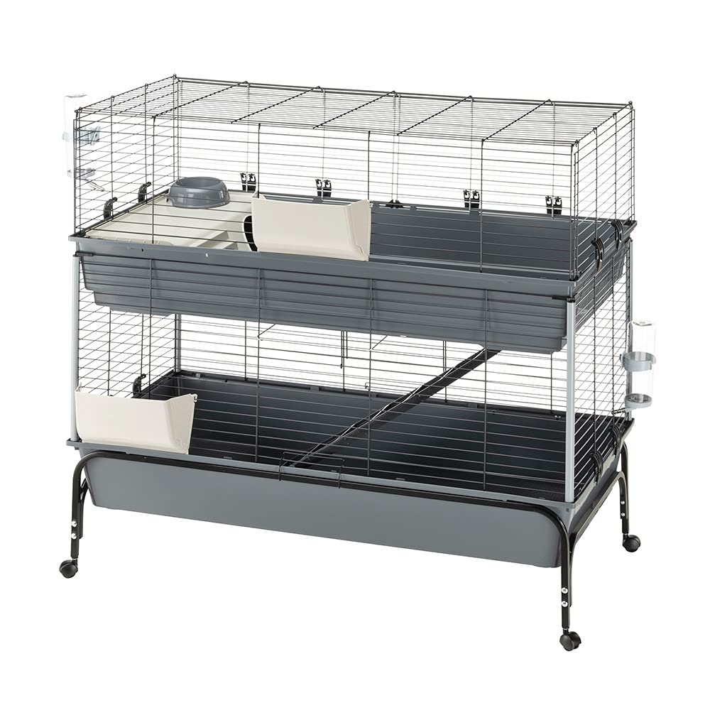 Cage Deux étages pour Lapins RABBIT 120 DOUBLE, Face avant Ouvrable, Support et Accessoires inclus