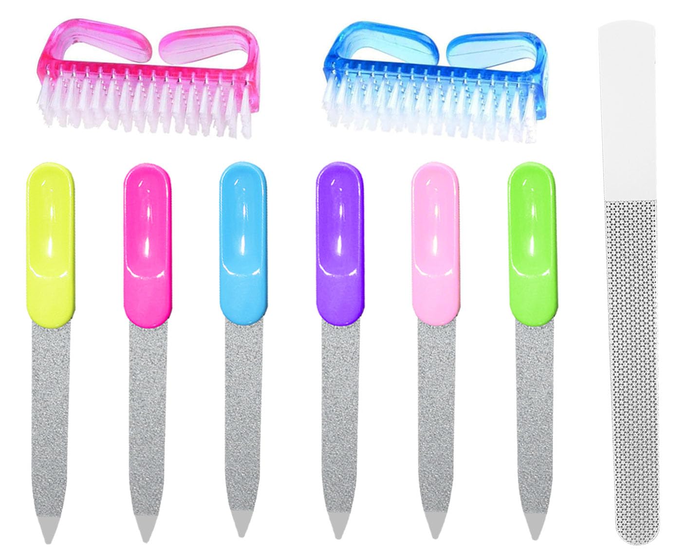 Double Sided Nail File Set with 6 Reusable Shaping Files & 2 Cleaning Brushes, Essentials for Daily Nail Care, Shaping Shellac Gel Nails, Home Manicure Pedicure Kit for Women & Men