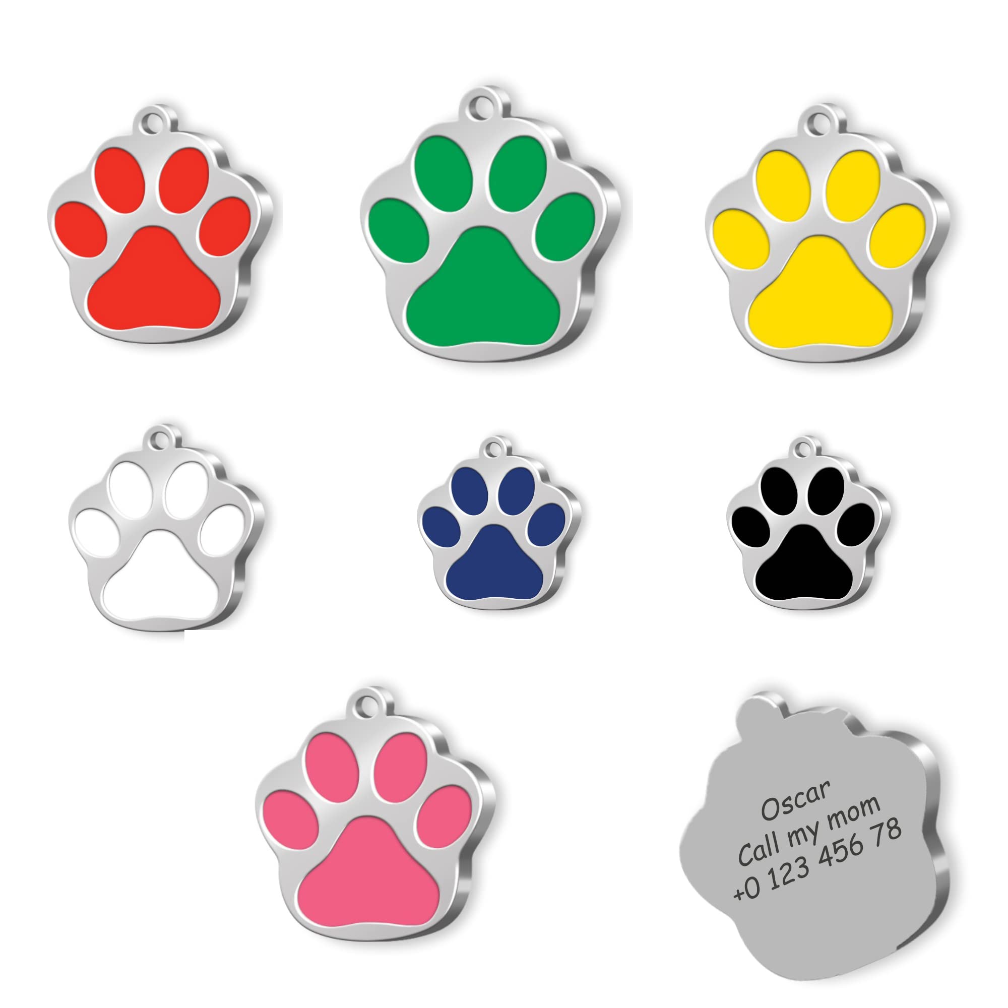 PAW Dog id Tag - Silver Plated Pet Tags - Silver Plated Dog Name Tag - Personalized Pet Tag - Customized Dog Cat Tag - ID Tag for Dog - Custom Dog Name Tag (Black)