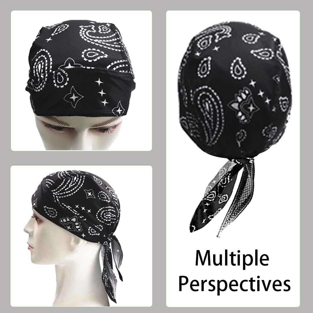 2 pañuelos deportivos para hombre y mujer, ligeros y transpirables, para debajo del casco, turbante, turbante de ciclismo de verano, para deportes al aire libre como y senderismo (negro y blanco)