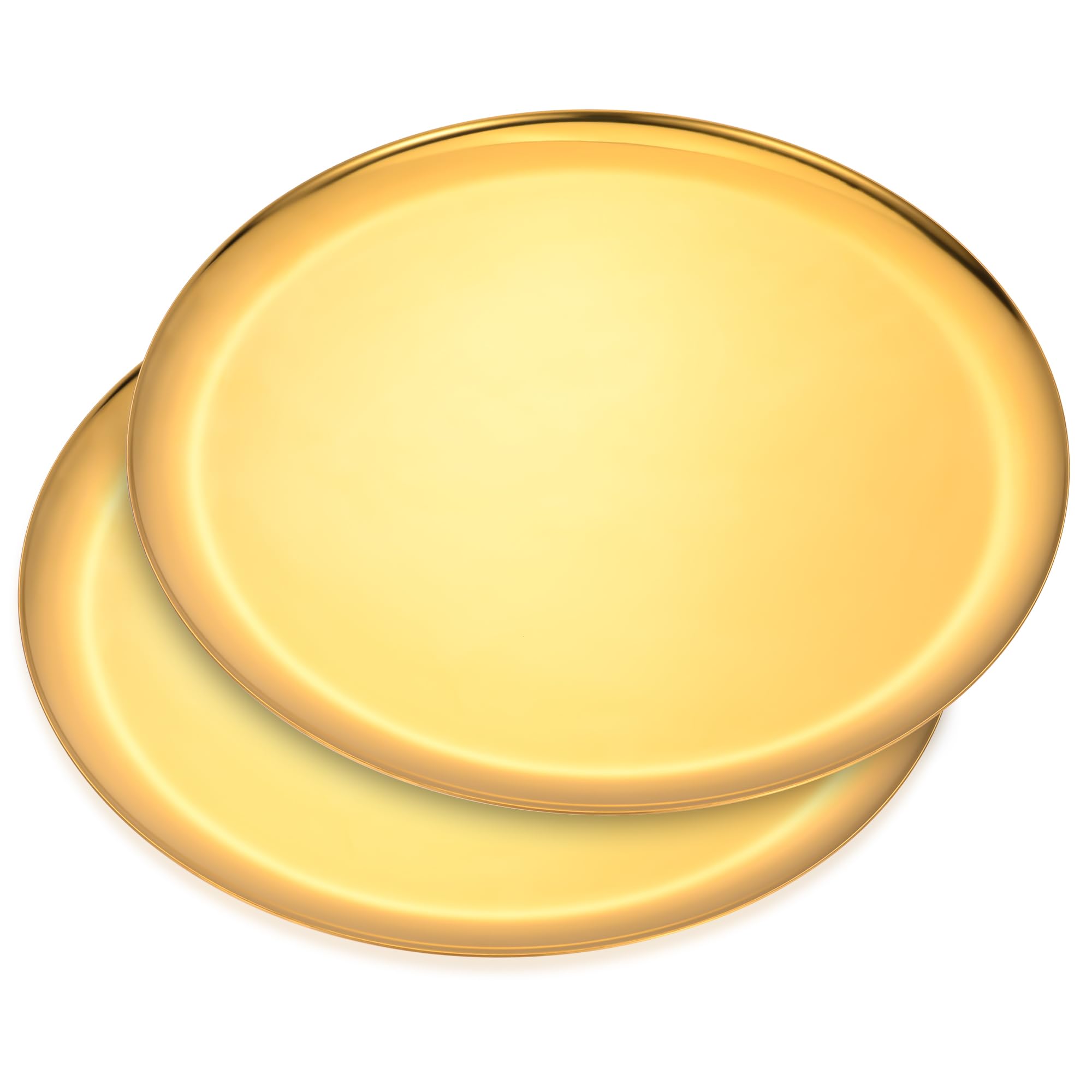 Round Stainless Steel Large Tray,Jewelry & Cosmetics Storage Tray,Serving Tray & Exhibition Tray & Decorative Tray,Diameter 11.02 inches/28cm,Full Surface Mirror Polish,Gold,2 Piece.Dishwasher Safe