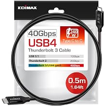 كابل Edimax USB4 Thunderbolt 3 USB-C ، 1.6 Ft / 0.5 متر ، حتى 40 جيجابت في الثانية و 240 واط USB-PD ، Ultra Durable ، SSD Drives ، Thunderbolt Docks ، MacBook Pro ، Ryzen tabletops ، UC4-005TB