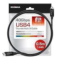 Vista 1 de Edimax Cable USB-C USB B4 Thunderbolt 3, 1.6 pies / 1.6 ft, hasta 40Gbps y 240W USB-PD, ultra duradero, unidades SSD, bases Thunderbolt, MacBook