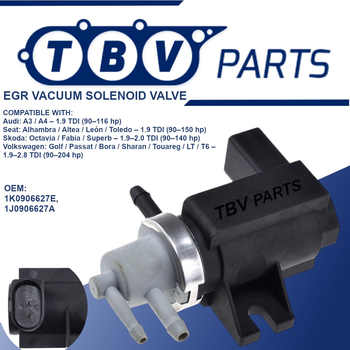 Electroválvula Solenoide 1.9/2.0TDI 1K0906627E 1J0906627A 959289 555173 83840 7.02184.01.0 8029055 Transductor de presión para A3 A4 Golf Leon Fabia