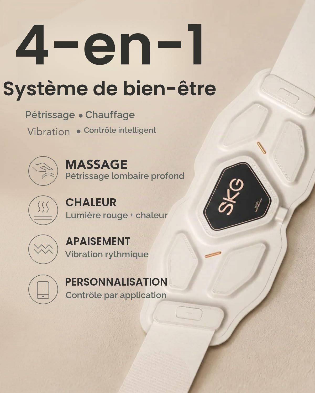 SKG W9 Pro Masseur de bas du dos pour soulager la douleur des tissus profonds - Cadeau pour homme et femme - Coussin chauffant sans fil réglable - Masseur de dos vibrant infrarouge - Maman grand-père