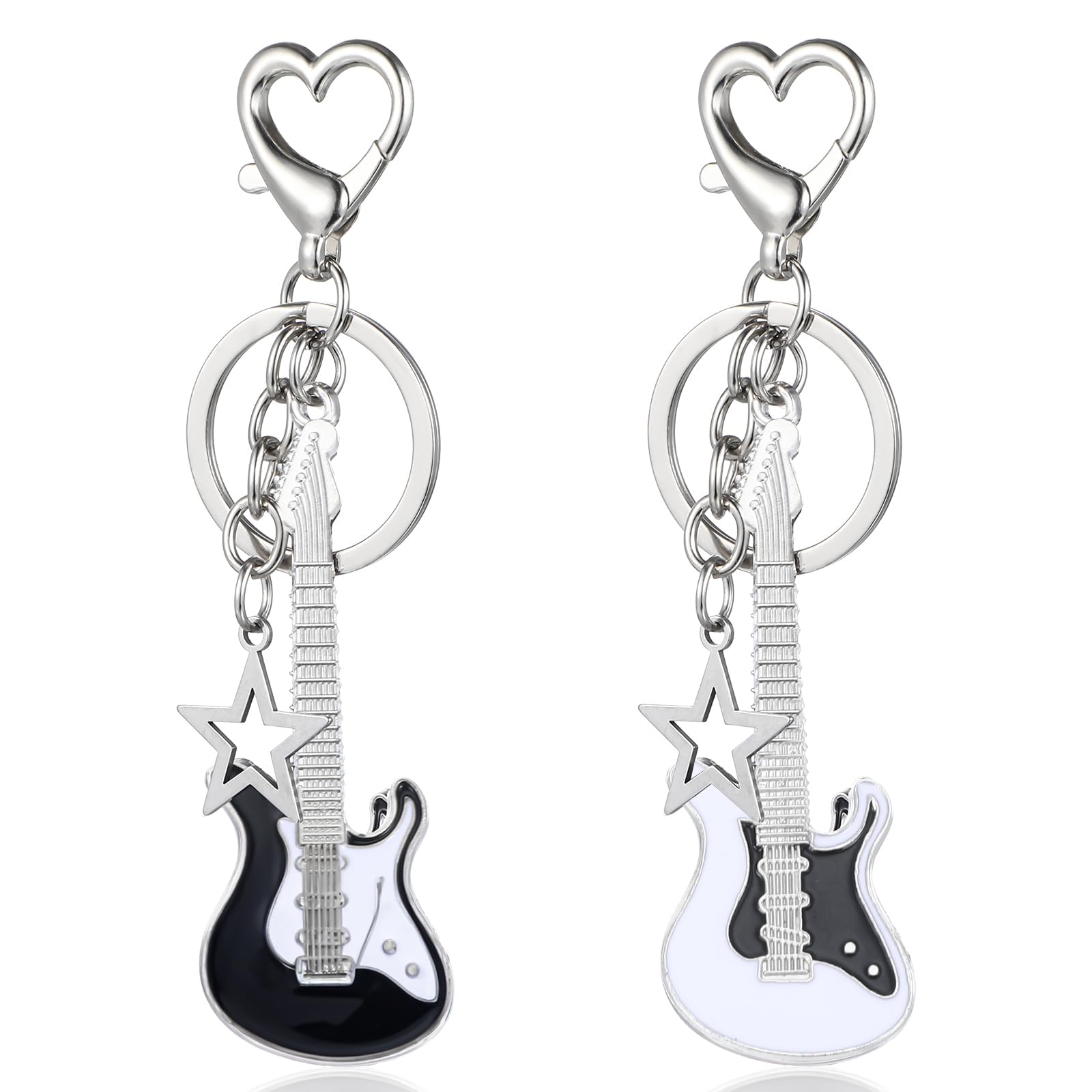 pmeixcy 2 PCS Aesthetic Punk Guitar Keychain, Cute Music Star Key Chain Heart Key Rings For Women Bag Purse Gift Music Lovers Kawaii Gifts-picture-36