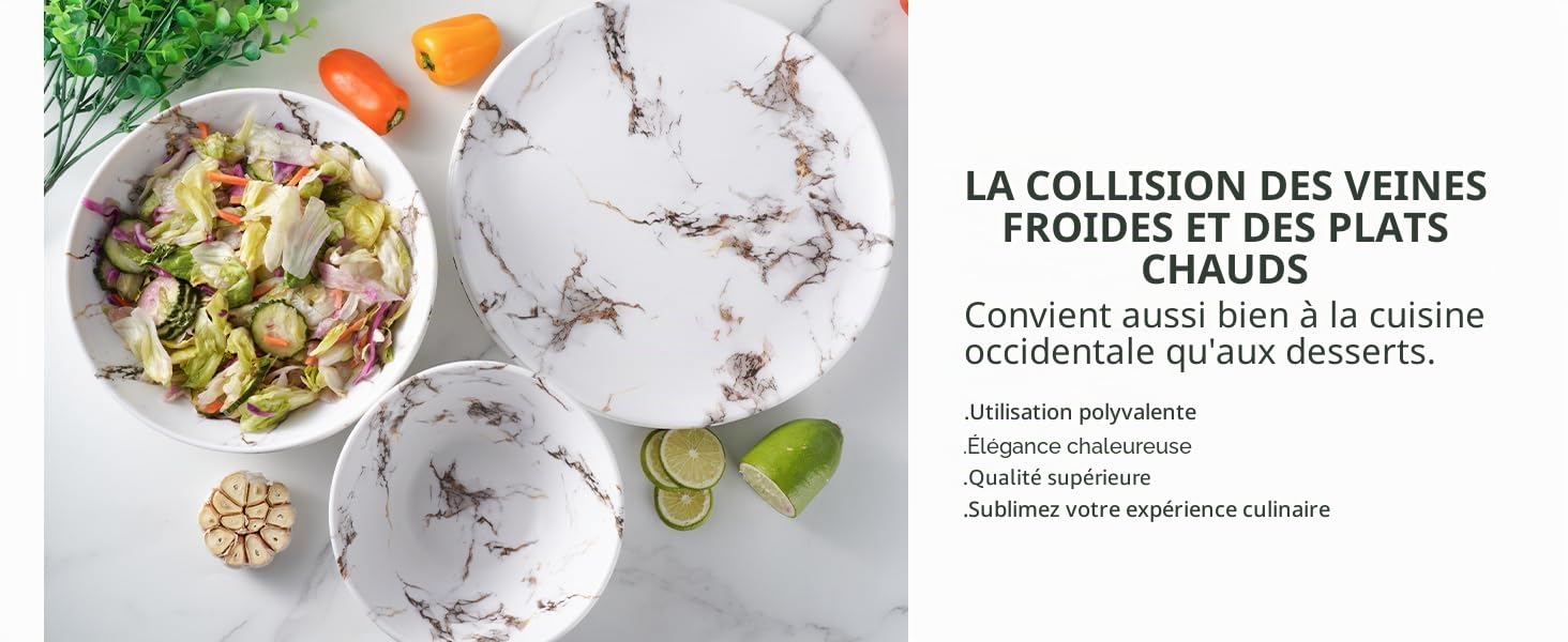 Royal Swiss Service de table 12 pièces en mélamine pour 4 personnes, incassable, passe au lave-vaisselle et léger, idéal pour la maison, le jardin, le camping et le pique-nique, design moderne blanc