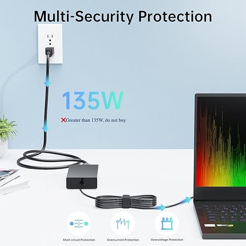 Miniatura 4 de Cargador de 135 W apto para Acer Nitro V15 V14 V16 ANV15 ANV14 ANV16, 135 vatios Nitro 5 fuente de alimentación para portátil PA-1131-16 PA-1131-26