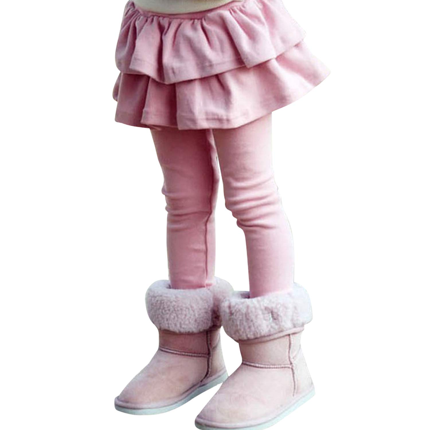 SOSOUL Kids Baby Girls Elastic Waist Fleece Lined Leggings with Ruffle Layered Tutu Skirt Stretchy Footless Tights