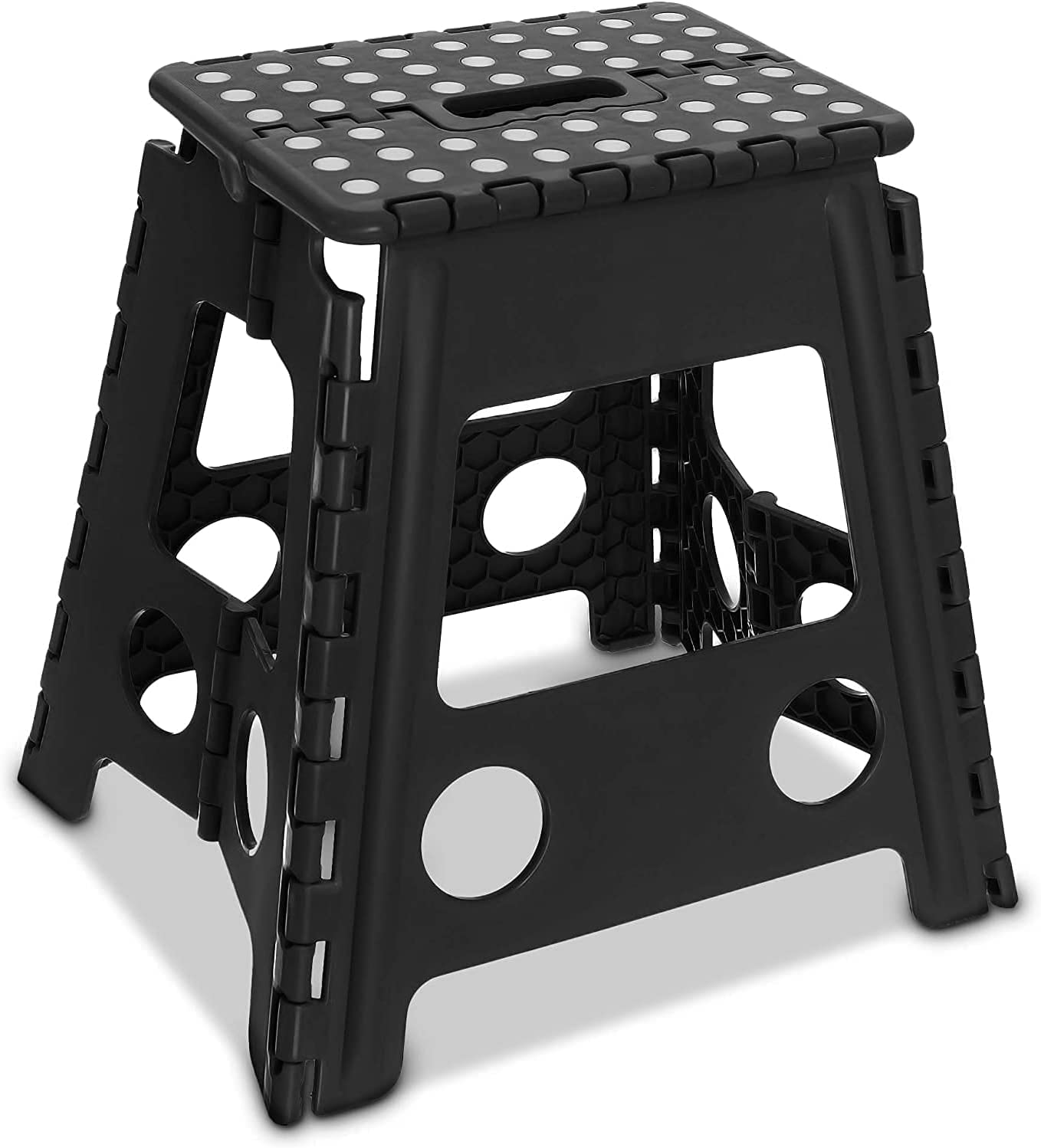 Homeshopa.com Black Folding Step Stool, 15 Inch Plastic Foldable Non-Slip Stepping Stool With Carrying Handle For Kitchen, Bathroom, Garden & Outdoor (Black)