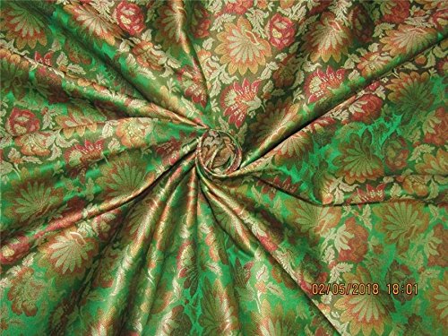 Tissu en soie brocart vert et rouge pour décoration de table de fête et rideaux