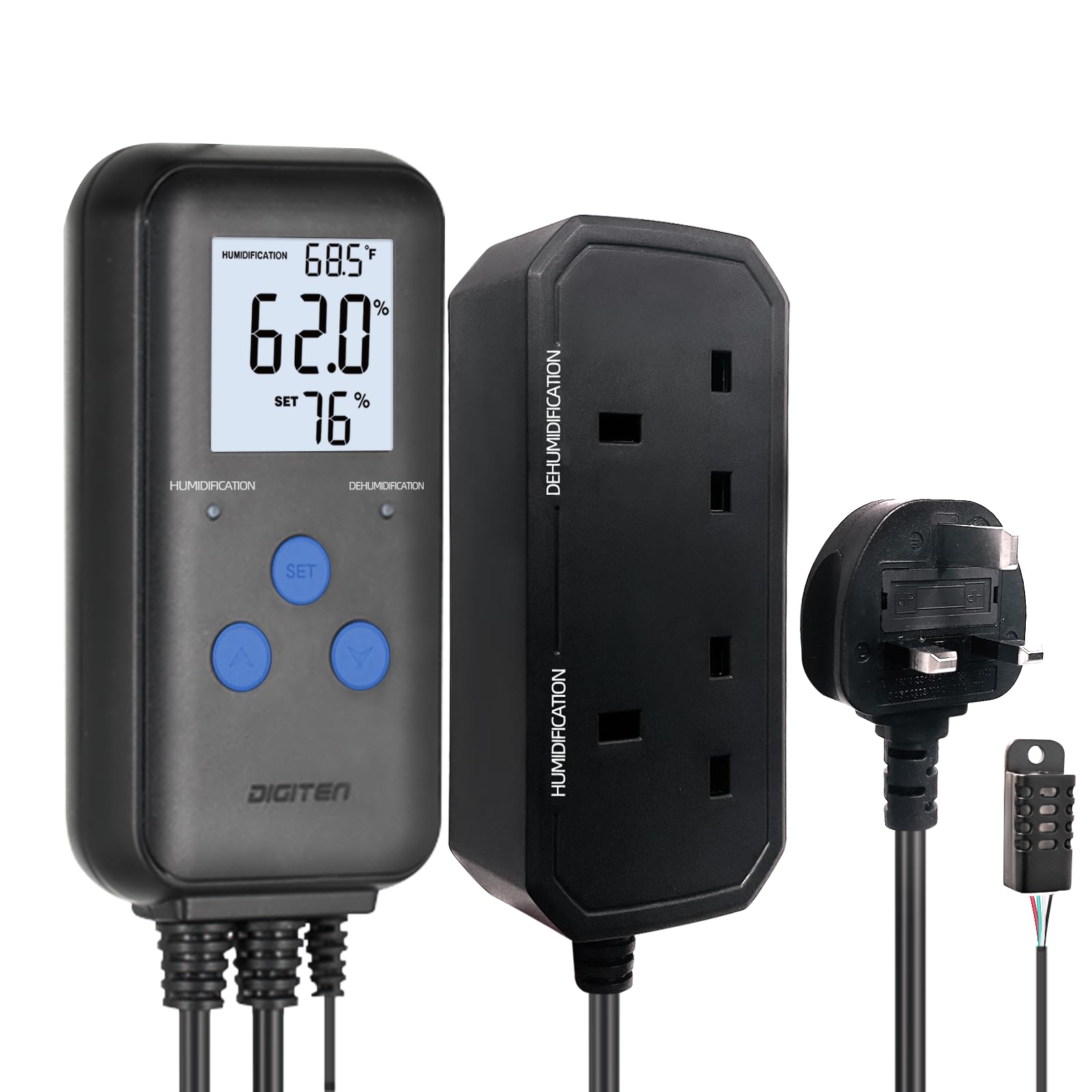 DIGITEN Humidity Controller with Temperature Display, Dual-relay Outlet Humidifier Dehumidifier for Mushroom,Reptile, Greenhouse, Snake, Incubation