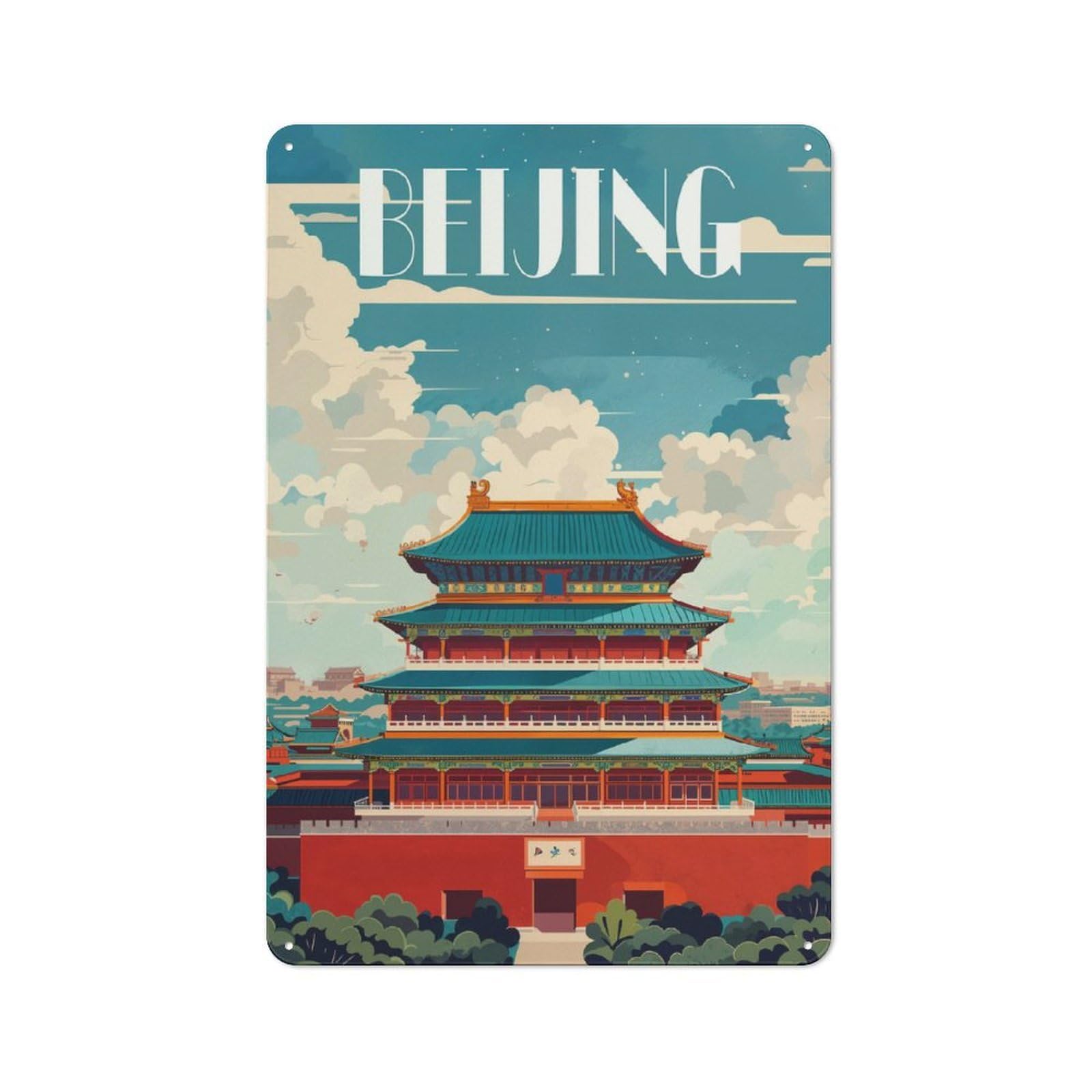 Junmoney Beijing Splendor Decorative Metal Plaque With Design 30X20cm, Vintage Porch Wall Decor For Shed, Garden Room, Porch Or Garage