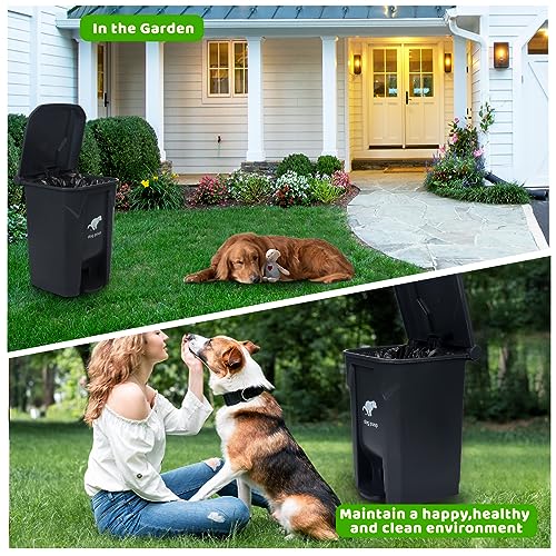 Image of Dog Poop Trash Can Outside, 20L /5Gallon Pedal and Removable Inner Waste Bin, Outdoor Dog Poop Trash Can with 100 Bags, Pet Waste Container for Garden, Black