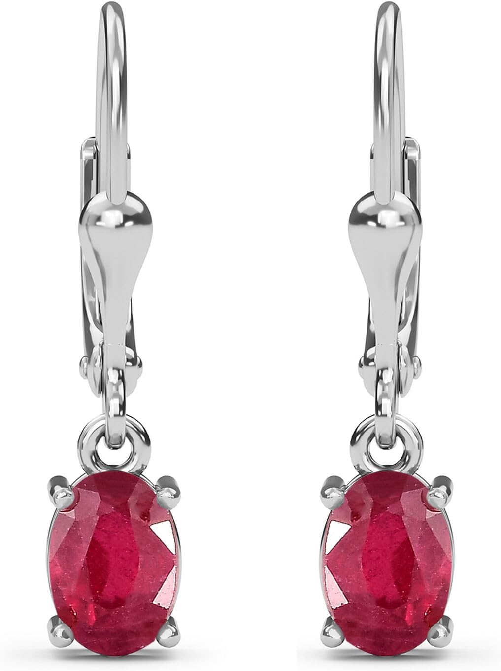TJCNatural Pink Ruby Drop Dangle Earrings for Women in Platinum Plated 925 Sterling Silver Prongs Setting for Girlfriend/Wife/Mother