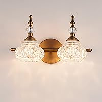 Vista 5 de Brass Bathroom Light Fixture, Vintage 2 Light Vanity Lighting