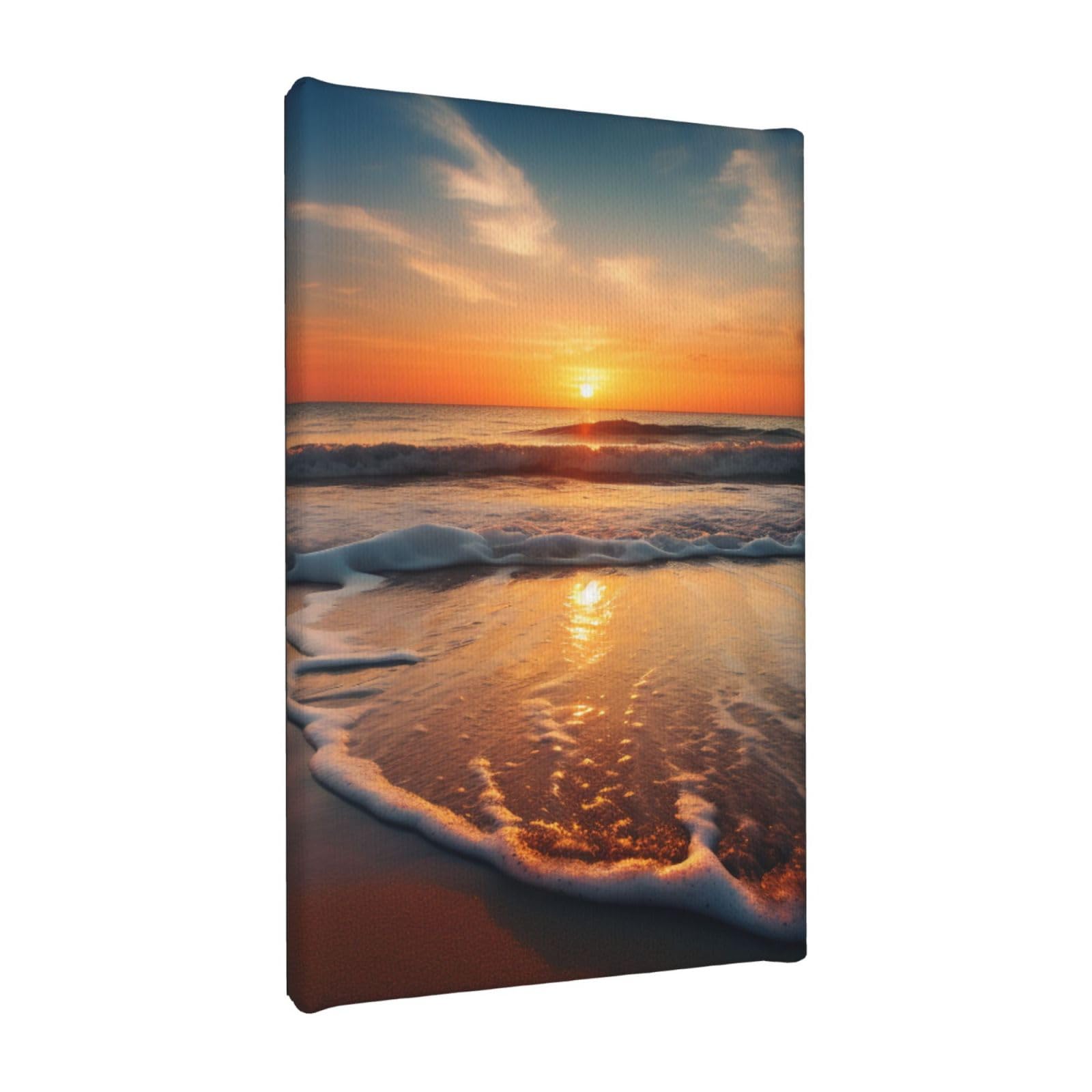 YKLJG Beach Sunset Printed Wall Art Canvas Painting 20x30 CM Wooden Framed Picture Painting Artwork Prints for Bedroom Kitchen Home Office Decor