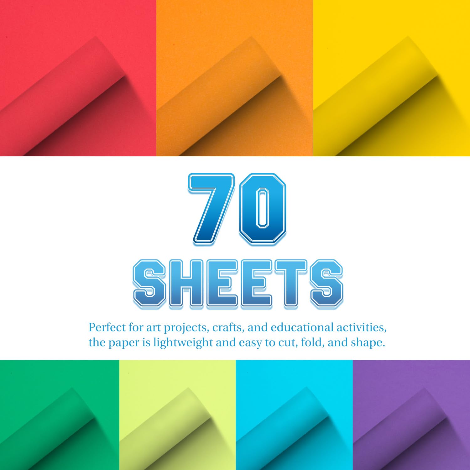 Konstruktionspapier, 21,6 x 27,9 cm, 70 Blatt, klassisches Regenbogen-Set, 7 Farben, 180 g/m², schweres Konstruktionspapier, Handwerk, Kunst, Schule, Klassenzimmer, Kunstbedarf, verschiedene Farben,