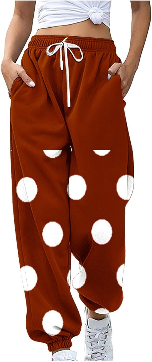 OOLYXXF Womens Polka Dot Cuffed Pants Drawstring Wide Leg Sweatpants Workout Athletic Gym Pants Winter Fashion Sweat Pants
