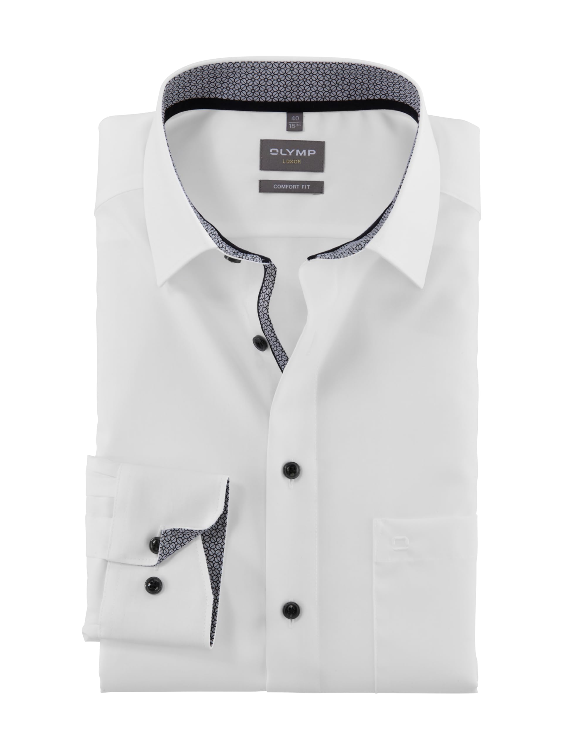 Olymp Men Shirt Long Sleeve Luxor,Plain,Regular Fit,Classic,Weiß 00,44