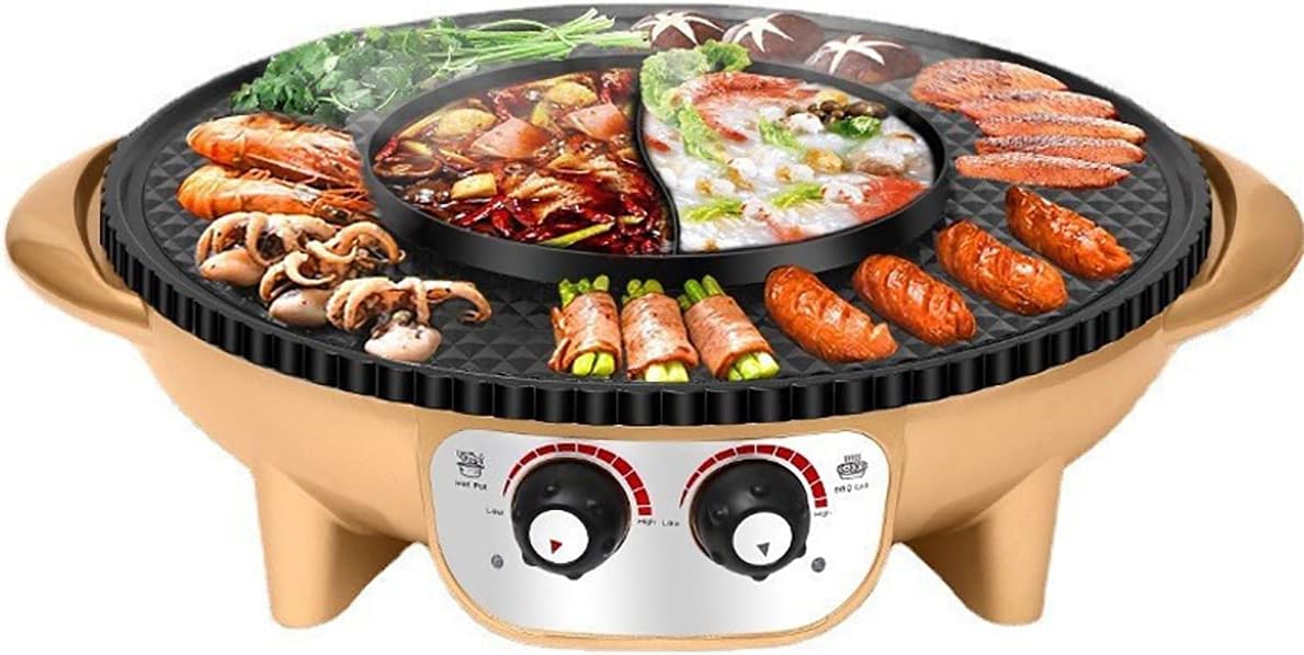 Hot Pot with Grill, 2 in 1 Electric BBQ Grill Hot Pot, NonStick, Separate Dual
