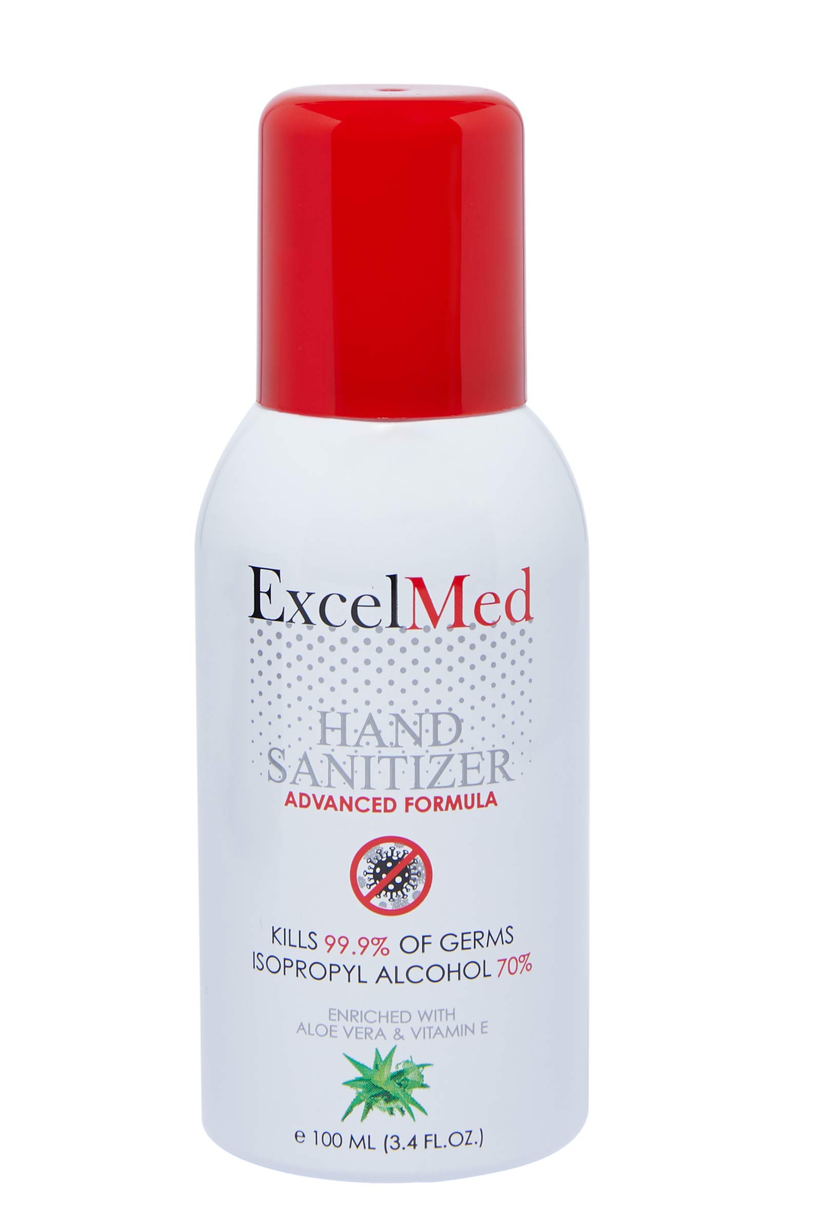 ExcelMedHand Sanitizer Spray 100ml (Package of 1), Aloe Vera + Vitamin E, Packages of 1,3,6,12 Available