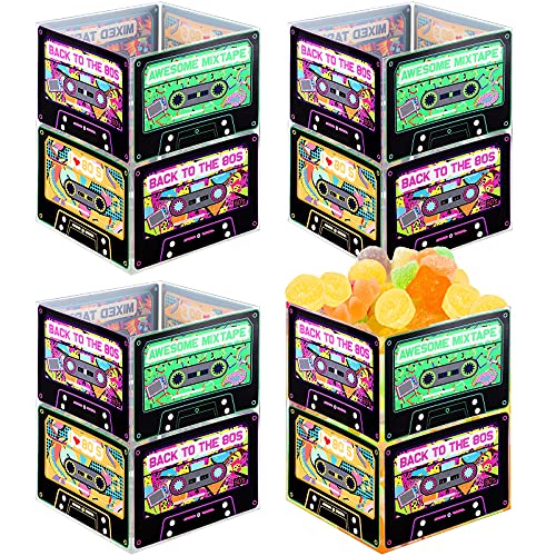 Frienda 8 Pcs Cassette Decorations Retro Cassette Tape Decoration 90s 80s Theme Party Centerpieces 4 Styles Plastic Storage Bucket Cube for 90s Theme Party Gifts(18 x 14 x 14 cm)
