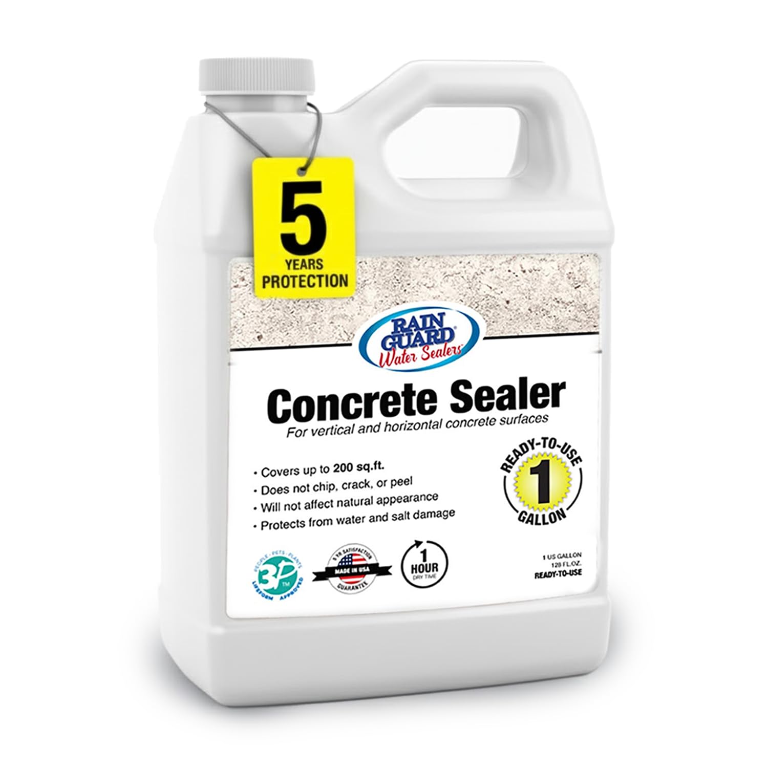 Rainguard Water Sealers Concrete Sealer, Penetrating Protection Against Water and Salt Damage, for All Concrete Surfaces, Silane/Siloxane Waterproofer, Natural Finish, Ready to Use, 1 Gallon